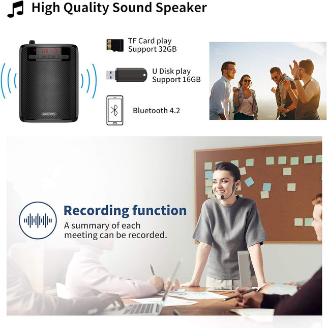 Voice Amplifier, Portable Microphone Speaker, Teacher Classroom Microphone, Headset Microphone Amplifier for Meeting Tour Guides