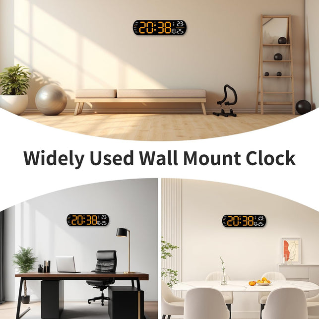 Digital Wall Clock, 14'' LED Digital Wall Clock with 9 Color Ambient Light