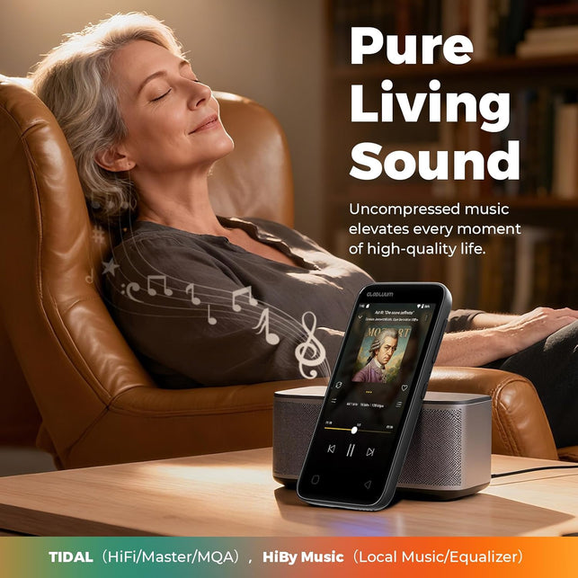 96GB MP3 Player with Bluetooth 5.0 and Wifi, Music Player with Spotify, Audible, Pandora, Libby, Spotify Kids, 4" Touchscreen Android MP4 Player with Hifi Sound, FM Radio (Glossy Black)