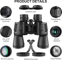 20X50 Binoculars for Adults, High Power Compact Waterproof Binoculars Telescope with Low Light Night Vision for Hunting Bird Watching Travel Football Games with Carrying Case and Strap