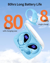 Bluetooth Headphones Wireless Earbuds 80Hrs Playtime Wireless Charging Case Digital Display Sports Ear Buds with Earhook Deep Bass IPX7 Waterproof Over-Ear Earphones for TV Phone Laptop Blue