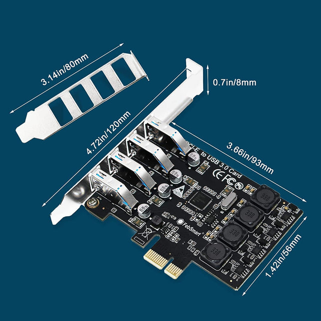 Febsmart PCIE 4-Ports Superspeed 5Gbps USB 3.0 Expansion Card for Windows 11, 10, 8.X, 7, Vista, XP Desktop Pcs, Built in Febsmart Self-Powered Technology, No Need Additional Power Supply (Fs-U4L-Pro)
