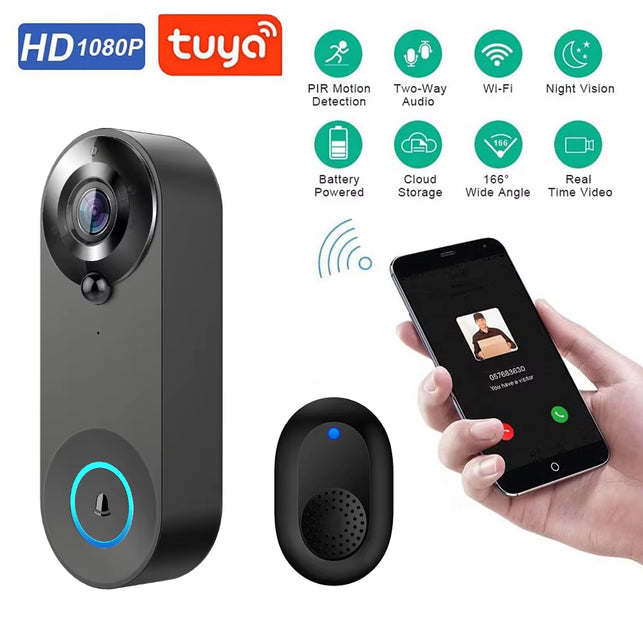 HunterTBK 1080P Wireless Video Doorbell Camera Wifi Smart Door Bell Tuya Smart Home Security Motion Detect Night Vision Intercom Doorbell