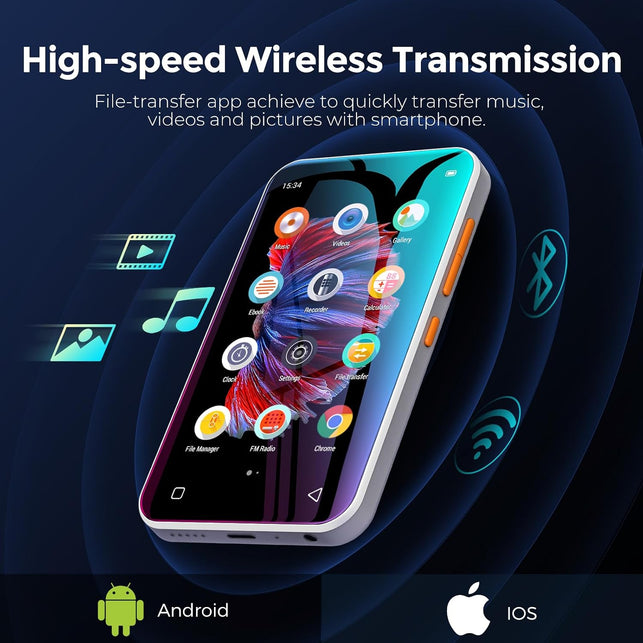 72GB Wifi Mp3 Player with Bluetooth, TIMMKOO 4.0" Full Touch Screen Mp3 Mp4 Player, Portable Hifi Sound Walkman Digital Music Player with FM Radio,Recorder, Ebook,Clock, Browser (White)