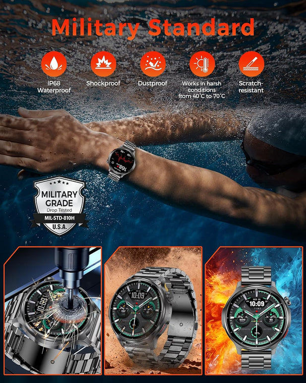 Smart Watches for Men with Bluetooth Calls, 1000Mah Long Battery Life Mens Smart Watch, 1.52" HD Fitness Watch for Men with 100+ Sports Modes, HR Sleep Tracker, IP68 Smartwatch for Android Iphone