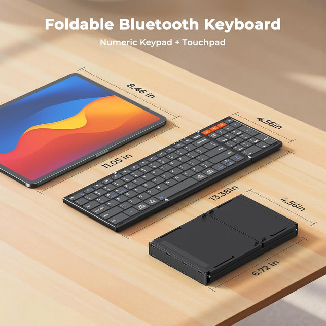 MEETION Foldable Bluetooth Keyboard with Touchpad, 3-Device Portable Wireless Keyboard with Numeric Keypad, Full-Size Rechargeable Business Travel for Ipad Phone Laptop PC Ios Android Windows Mac