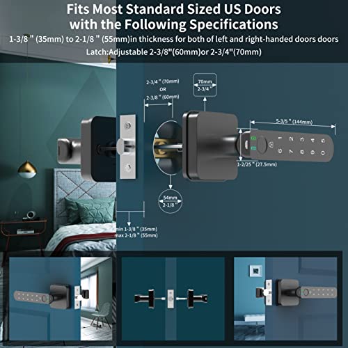 Fingerprint Door Lock, Foxgard Biometric Door Lock, Keyless Entry Door Lock with Keypad,Smart Door Knob with 100 Fingerprints, 50 Codes, Auto Lock Mode for Home,Bedroom, Office, Hotel(Square)