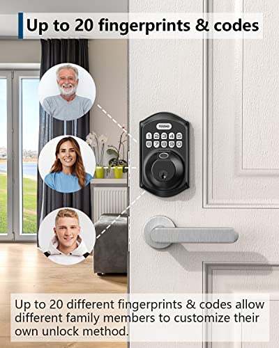 Fingerprint Door Lock - TEEHO TE002 Keyless Entry Door Lock Deadbolt - Electronic Door Lock with Keypad - Combination Door Lock - Easy Installation -Matte Black