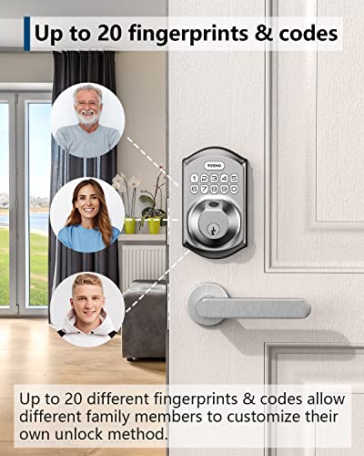 Fingerprint Door Lock - TEEHO TE002 Keyless Entry Door Lock with Keypad - Electronic Deadbolt Keyed Entry - Front Door Lock Sets - Combination Door Lock - Easy Installation - Satin Nickel