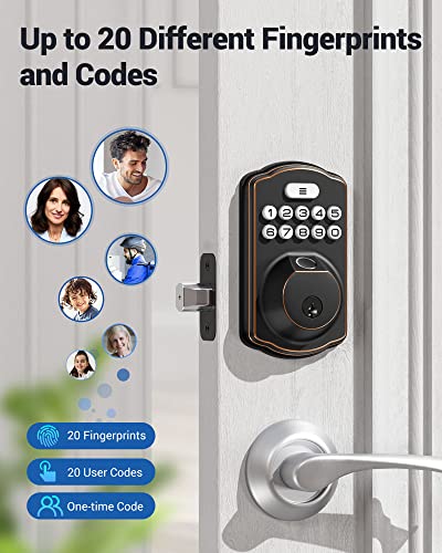 Fingerprint Door Lock, Veise Keyless Entry Door Lock, Electronic Keypad Deadbolt with Keys, Biometric Smart Locks for Front Door, Auto Lock, Anti-Peeking Password, Easy Installation, Oil Rubbed Bronze