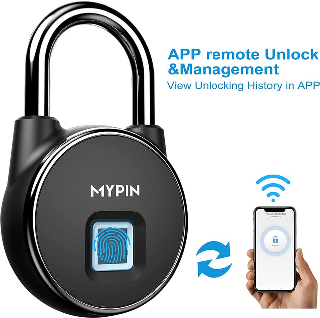 Fingerprint Padlock, Smart Keyless Bluetooth Lock App/Fingerprint Unlock Anti-Theft Padlock Door Luggage Case Lock for Android Ios System Suitable for Gym, Backpack, School, Fence and Storage