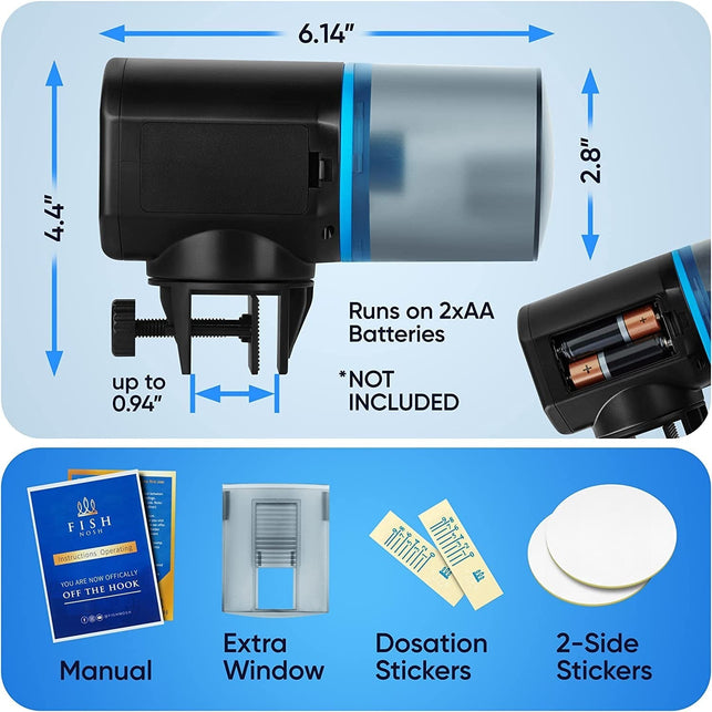 FISHNOSH Automatic Fish Feeder for Aquarium - New Generation 2023, Auto Food Dispenser with Timer for Small Tank, Big Aquariums & Pond - Battery-Operated Feeders for Goldfish, Koi, & More on Weekend