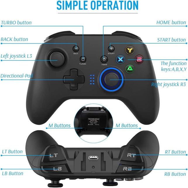 Forty4 Wireless Gaming Controller, Game Controller for PC Windows 7/8/10/11, PS3, Switch, Dual-Vibration Joystick Gamepad for Computer