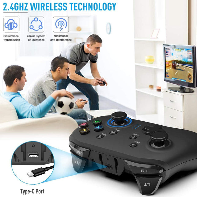 Forty4 Wireless Gaming Controller, Game Controller for PC Windows 7/8/10/11, PS3, Switch, Dual-Vibration Joystick Gamepad for Computer