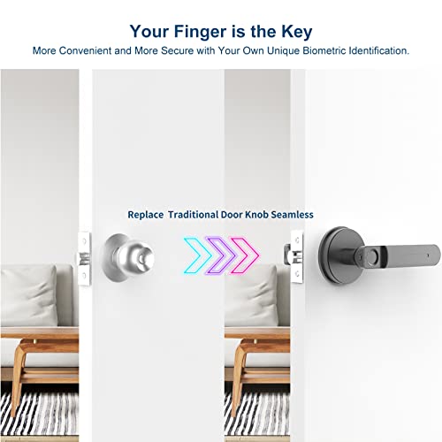 Foxgard Smart Fingerprint Door Lock,Keyless Entry Door Lock with Handle,Biometric Door Lock,Room Door Lock for Home/Storage /Bedroom/Office and Other Private Spaces (Black)