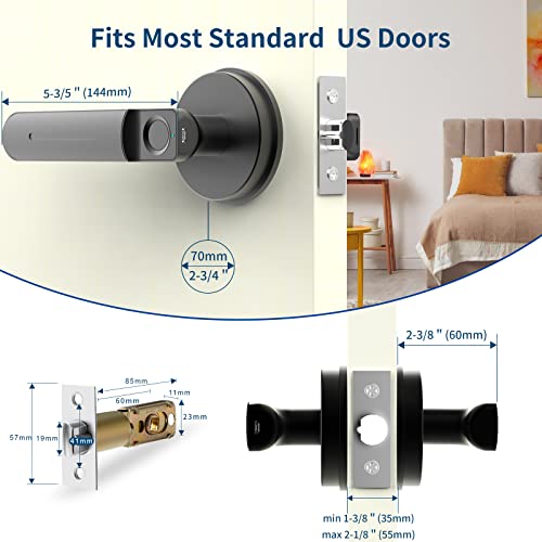 Foxgard Smart Fingerprint Door Lock,Keyless Entry Door Lock with Handle,Biometric Door Lock,Room Door Lock for Home/Storage /Bedroom/Office and Other Private Spaces (Black)