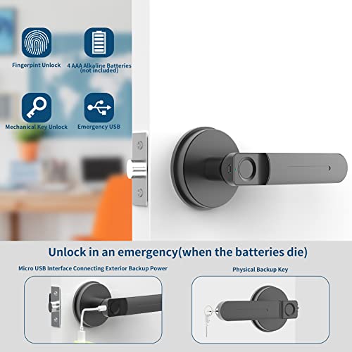Foxgard Smart Fingerprint Door Lock,Keyless Entry Door Lock with Handle,Biometric Door Lock,Room Door Lock for Home/Storage /Bedroom/Office and Other Private Spaces (Black)