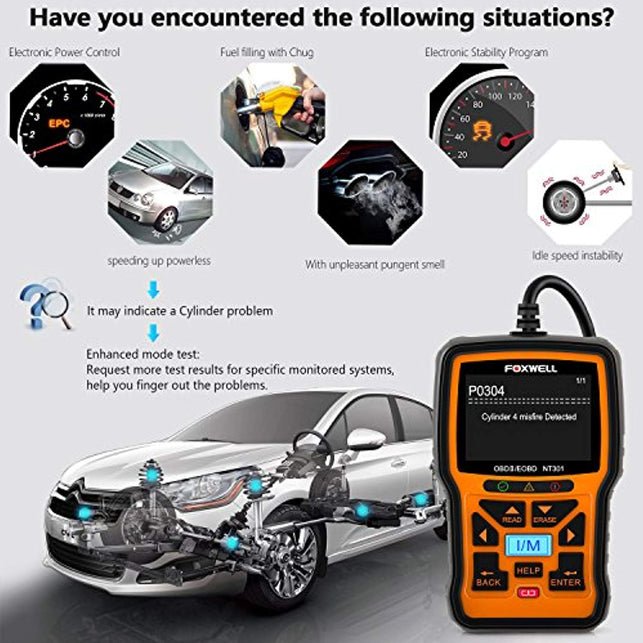 FOXWELL NT301 Obd2 Scanner Professional Enhanced OBDII Diagnostic Code Reader