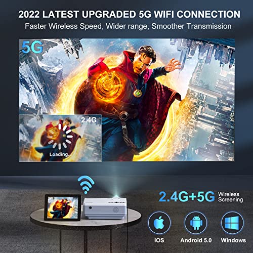 FUDONI Projector with WiFi and Bluetooth, Projector, 5G WiFi Native 1080P 9500L 4K Supported, FUDONI Outdoor Portable Projector with Screen, Home Theater Projector for HDMI/USB/PC/TV Box/iOS & Android Phone