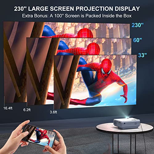 FUDONI Projector with WiFi and Bluetooth, Projector, 5G WiFi Native 1080P 9500L 4K Supported, FUDONI Outdoor Portable Projector with Screen, Home Theater Projector for HDMI/USB/PC/TV Box/iOS & Android Phone