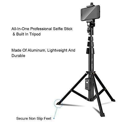 Fugetek Selfie Stick & Tripod, Integrated, Portable All-In-One Professional, Heavy Duty Aluminum, Lightweight, Bluetooth Remote For Apple & Android De