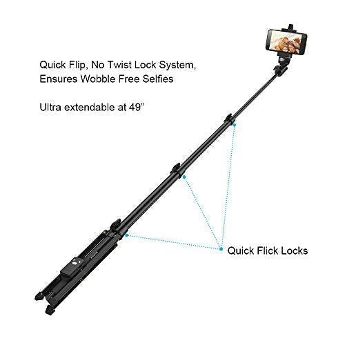 Fugetek Selfie Stick & Tripod, Integrated, Portable All-In-One Professional, Heavy Duty Aluminum, Lightweight, Bluetooth Remote For Apple & Android De