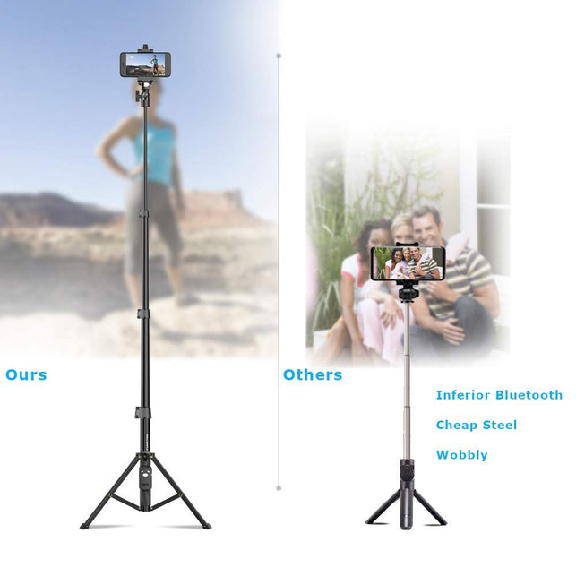 Fugetek Selfie Stick & Tripod, Integrated, Portable All-In-One Professional, Heavy Duty Aluminum, Lightweight, Bluetooth Remote For Apple & Android De