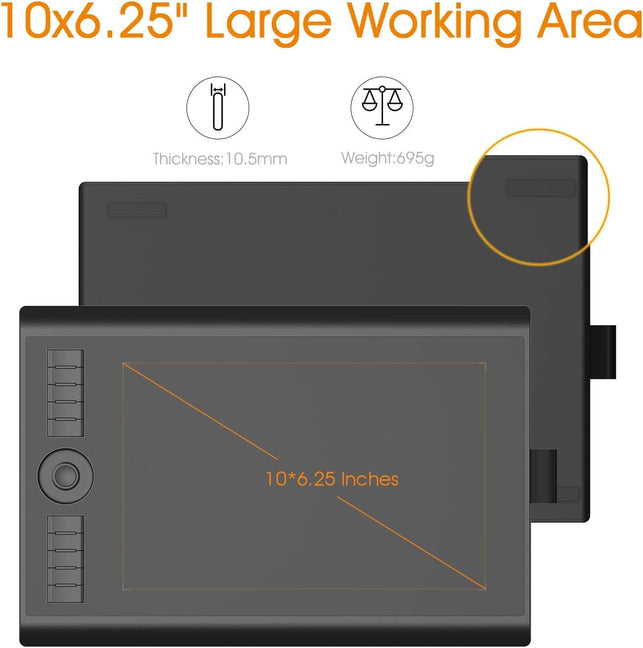 GAOMON M10K 10 X 6.25 Inches Graphic Drawing Tablet with 8192 Levels Battery-Free Stylus and 10 Customizable Hot-Keys for Digital Drawing & OSU & Online Teaching-For Mac&Windows (M10K 2018)