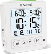 Geevon Small Atomic Travel Alarm Clock with Auto/8S Backlight, 2 Alarm Settings, Temperature, Increasing Beep Sounds Digital Atomic Travel Clock Battery Operated for Bedroom, Bedside