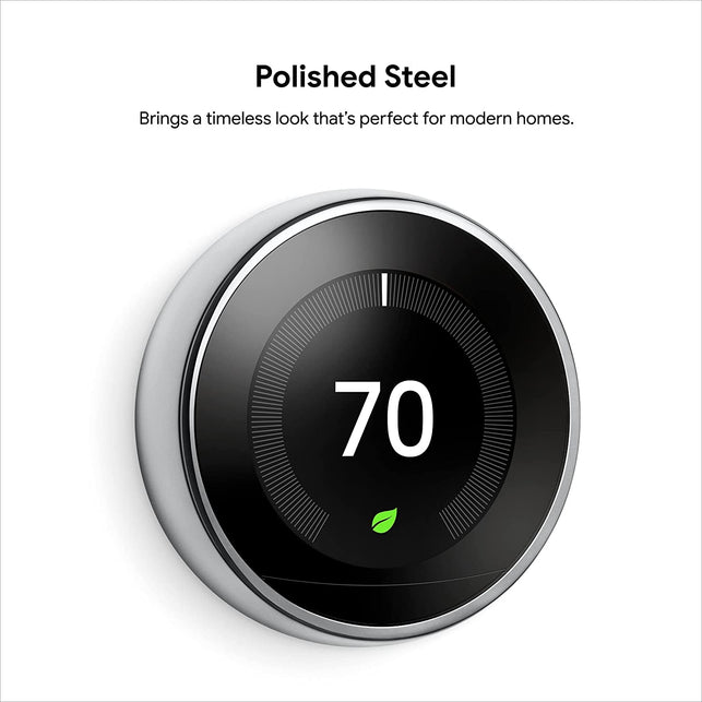 Google Nest Learning Thermostat - Programmable Smart Thermostat for Home - 3Rd Generation Nest Thermostat - Works with Alexa - Polished Steel