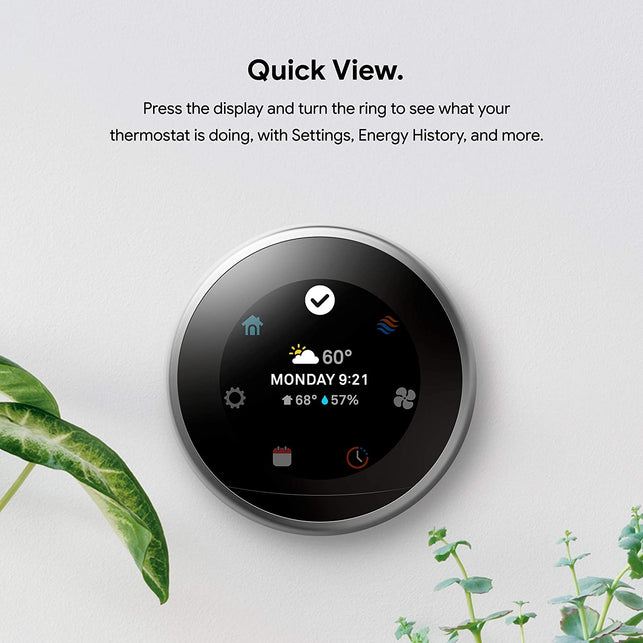 Google Nest (T3007ES) 3rd Gen Learning Thermostat Temperature Control BLACK Works with Alexa