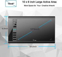 Graphics Drawing Tablet, UGEE M708 10 X 6 Inch Large Drawing Tablet with 8 Hot Keys, Passive Stylus of 8192 Levels Pressure, UGEE M708 Graphics Tablet for Paint, Design, Art Creation Sketch