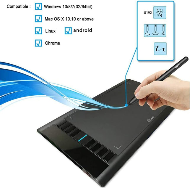 Graphics Drawing Tablets, UGEE M708 10 X 6 Inch Large Active Area Drawing Tablet with 8 Hot Keys 8192 Levels Pen Graphic Tablets for Computer Digital Art Creation Sketch for Windows Mac Os and Linux