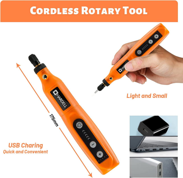 HARDELL Mini Cordless Rotary Tool, 5-Speed and USB Charging Rotary Tool Kit with 55 Accessories, Multi-Purpose 3.7V Power Rotary Tool for Sanding, Polishing, Drilling, Etching, Engraving, DIY Crafts