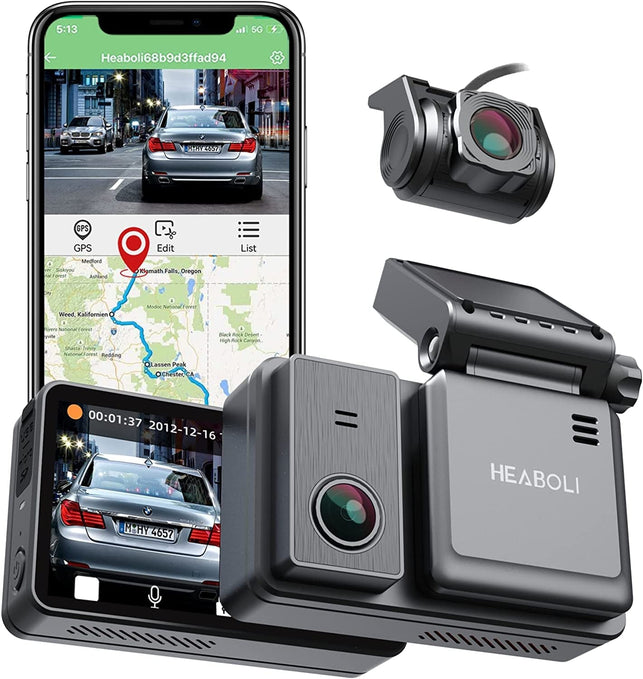 Heaboli 4K Dual Dash Cam Front and Rear, Wi-Fi GPS, Dash Camera for Cars with 3 Inches IPS Touch Screen, Car Camera Driving Recorder with Night Vision, Parking Mode