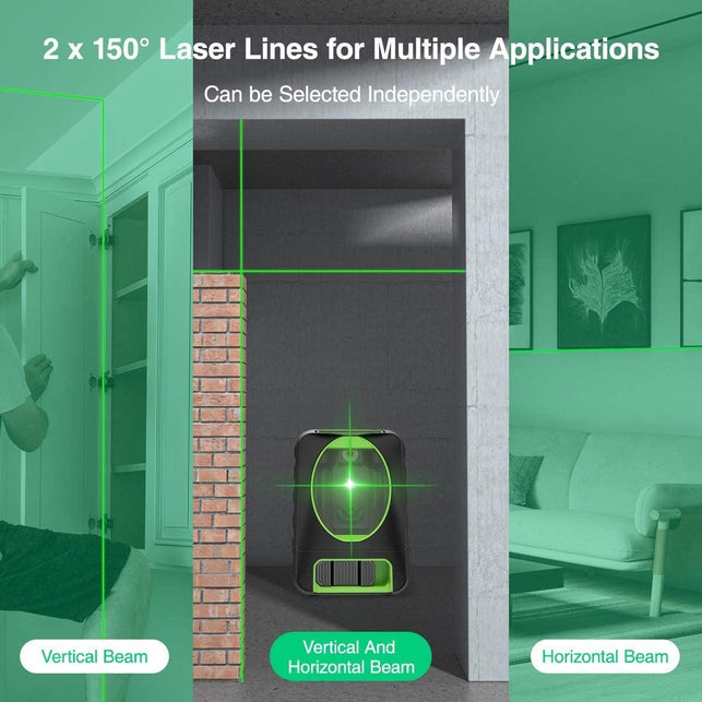 Huepar Self-leveling Laser Level - Box-1G 150ft/45m Outdoor Green Cross Line Laser Level with Vertical Beam Spread Covers of 150°, Selectable Laser Li