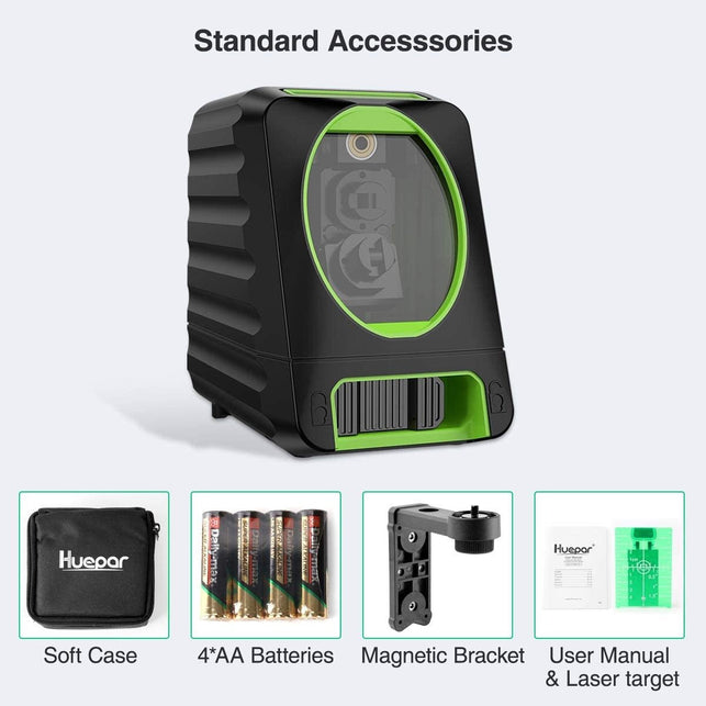 Huepar Self-leveling Laser Level - Box-1G 150ft/45m Outdoor Green Cross Line Laser Level with Vertical Beam Spread Covers of 150°, Selectable Laser Li