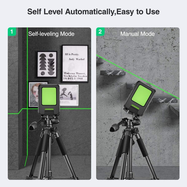 Huepar Self-leveling Laser Level - Box-1G 150ft/45m Outdoor Green Cross Line Laser Level with Vertical Beam Spread Covers of 150°, Selectable Laser Li