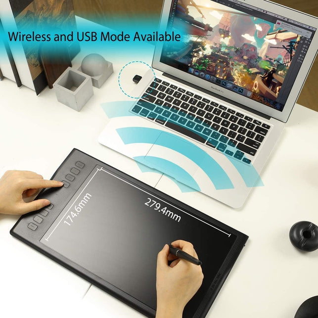 HUION Inspiroy Q11K V2 Wireless Graphic Drawing Tablets Tilt Function Battery Free Stylus 8192 Pen Pressure，11 * 6.87Inch Pen Tablet for Mac/Pc/Windows