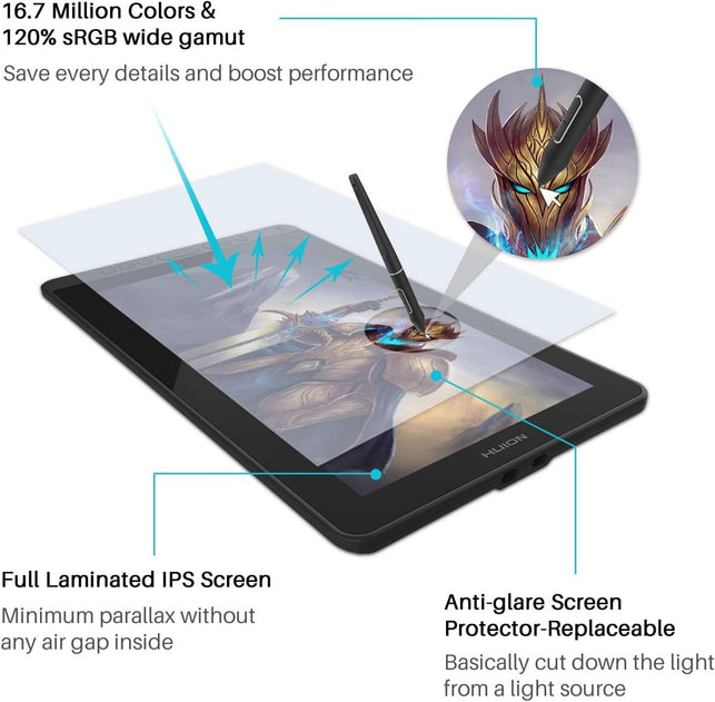 HUION KAMVAS 13 Drawing Tablet with Screen, 13.3" Full-Laminated Graphics Tablet with Battery-Free Stylus Tilt Support for Digital Art, Paint & Design, Work with Mac, PC & Mobile, Black