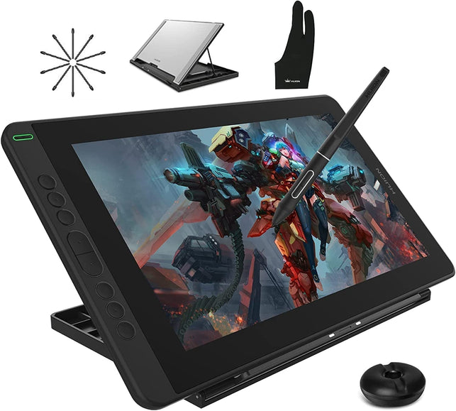 HUION Kamvas 13 Graphics Drawing Tablet with Screen Full Laminated Battery-Free Pen 8192 Level Pressure Tilt 8 Hot Keys with Adjustable Stand, 13.3Inch Pen Display for Android/Mac/Linux/Windows, Black