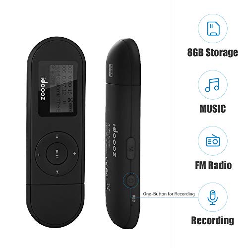 idoooz Mp3 Player, USB Mp3 Player with FM Radio,Voice Recorder,idoooz U2 8GB Music Player Support One-Button for Recording (Black)