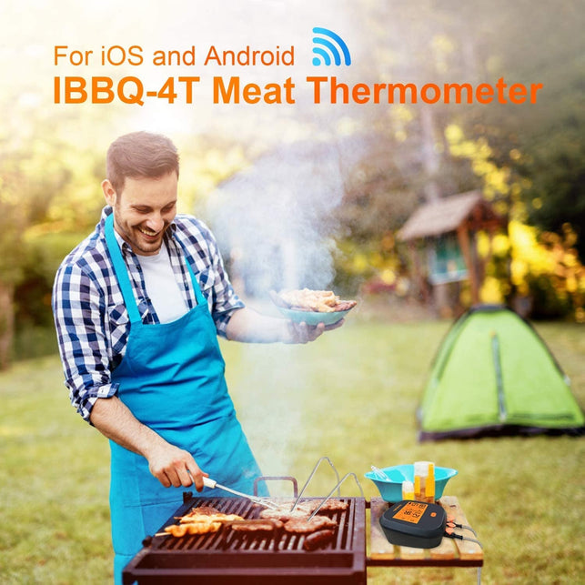 Inkbird Wifi Grill Meat Thermometer IBBQ-4T with 4 Colored Probes, Wireless Barbecue Meat Thermometer with Calibration, Timer, High and Low Temperature Alarm for Smoker, Oven, Kitchen, Drum