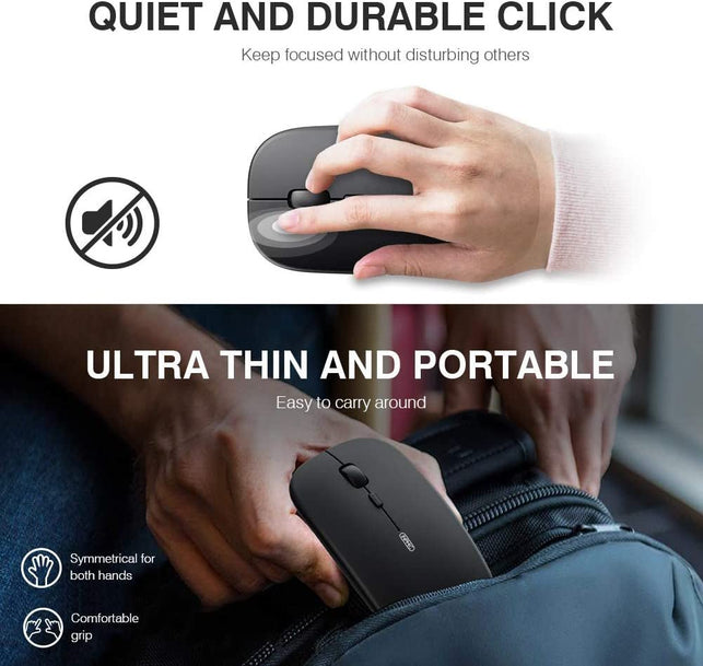 INPHIC Wireless Mouse for Laptop, 2.4G Slim Mouse 700Mah Rechargeable, Noiseless Computer Mouse with USB Receiver, 3 Adjustable DPI Optical Cordless Mouse for Macbook, Chromebook, PC, Laptop-Black