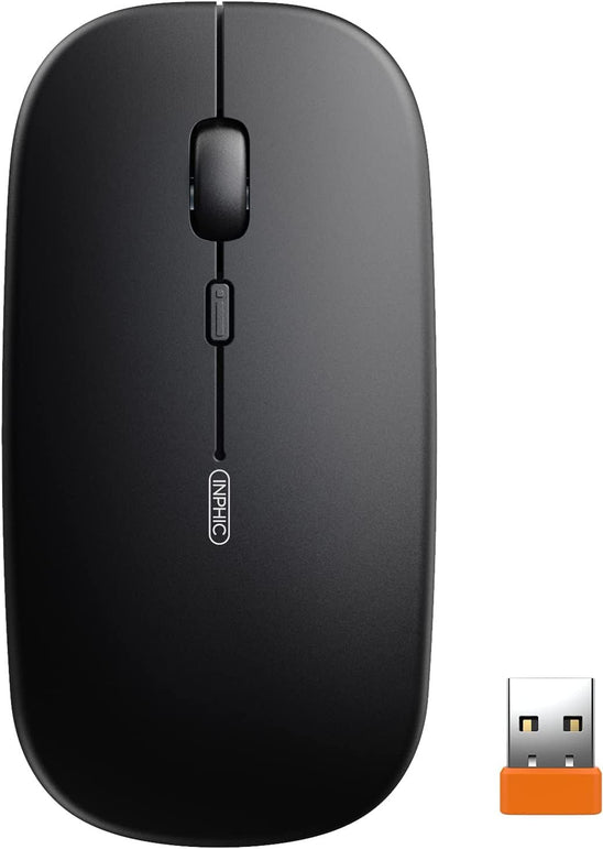 INPHIC Wireless Mouse for Laptop, 2.4G Slim Mouse 700Mah Rechargeable, Noiseless Computer Mouse with USB Receiver, 3 Adjustable DPI Optical Cordless Mouse for Macbook, Chromebook, PC, Laptop-Black