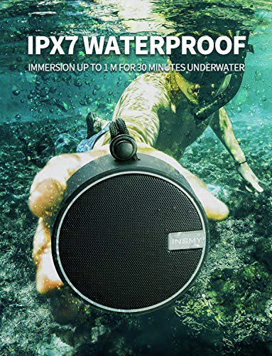 INSMY C12 IPX7 Waterproof Shower Bluetooth Speaker, Portable Wireless Outdoor Speaker with HD Sound, Support TF Card, Suction Cup for Home, Pool, Beach, Boating, Hiking 12H Playtime (Black)