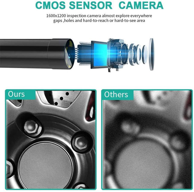 Inspection Camera Endoscope,Wireless Endoscope Wifi Inspection Camera 1200P HD Borescope Waterproof IP68 Snake Pipe Camera with 8 Led & 5M(16.4Ft) Semi-Rigid Cable for Ios Android Iphone Windows Mac