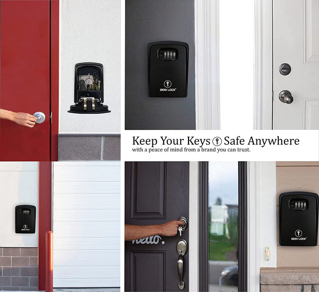 Key Plus Locks Iron Lock® - XXL Key Lock Box Wall Mount for Keys 4 Digit Combination ...