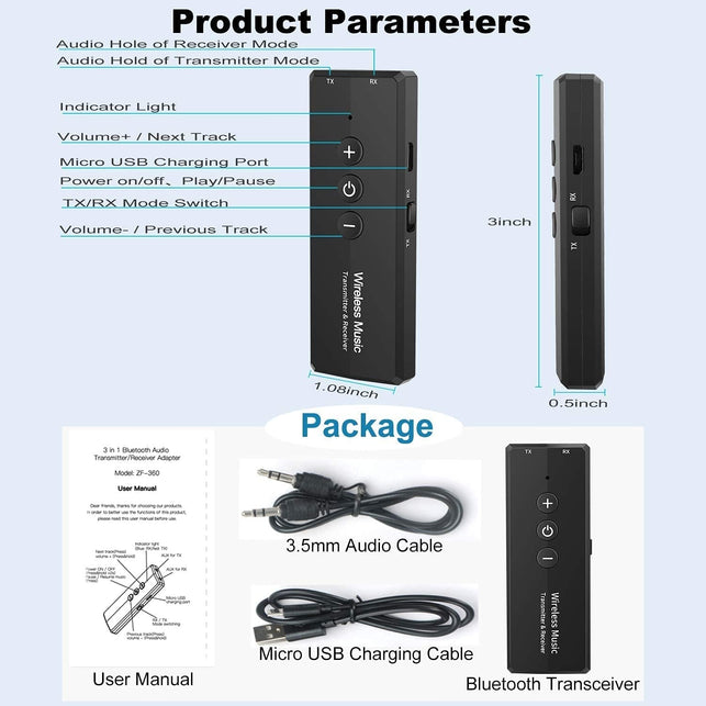 Isobel Bluetooth 5.0 Transmitter Receiver 3-In-1, Isobel Wireless 3.5Mm Audio Adapter for TV PC Headphones Home Sounds System Car/Cd-Like Voice Enjoyment