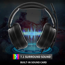 Jeecoo Xiberia USB Pro Gaming Headset for PC- 7.1 Surround Sound Headphones with Noise Cancelling Microphone- Memory Foam Ear Pads RGB Lights for Lapt